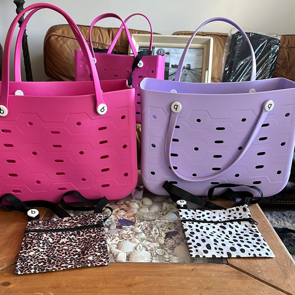 New Large Rose Bobba Bag Pink & Lilac Tote Beach surf sand Bags w/waterproof bag